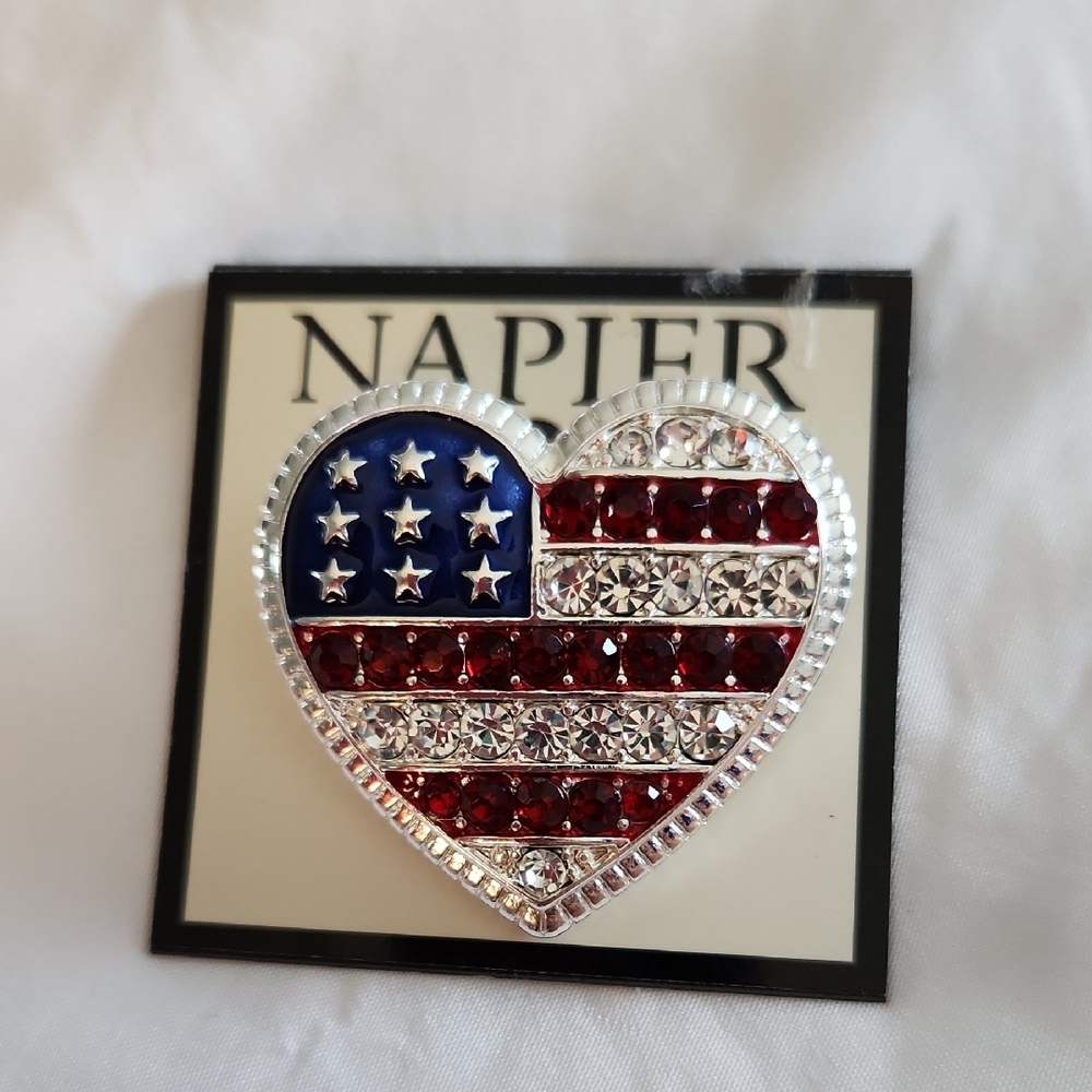 Napier Patriotic Heart Brooch with Red, White, and Blue